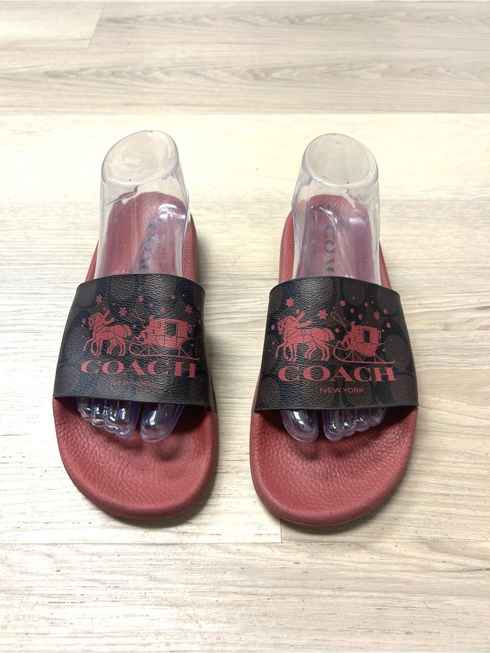 Coach Uli Sport Slide Signature Canvas Horse Carriage Women 9B Berry Pink Logo - Picture 11 of 15
